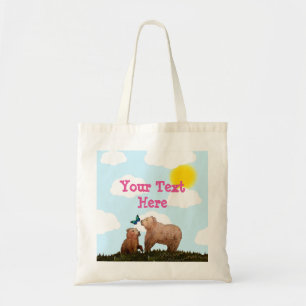Bolsa Tote Urso Cub de Brown e mãe com borboleta