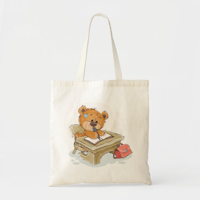 Bolsa Tote Urso de Cartoon Bonito Escrevendo Livro (Frente)