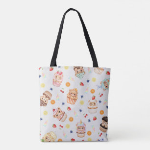 Bolsa Tote Urso de Cupcake Fofo e Padrão Sem Costura de Gulos