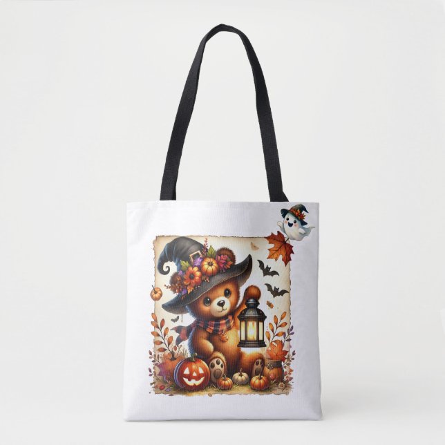 Bolsa Tote Urso de Halloween Feiticeiro Feriado (Frente)