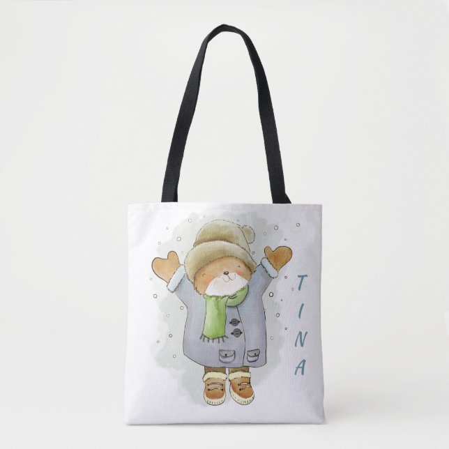 Bolsa Tote Urso de inverno Personalizado (Frente)