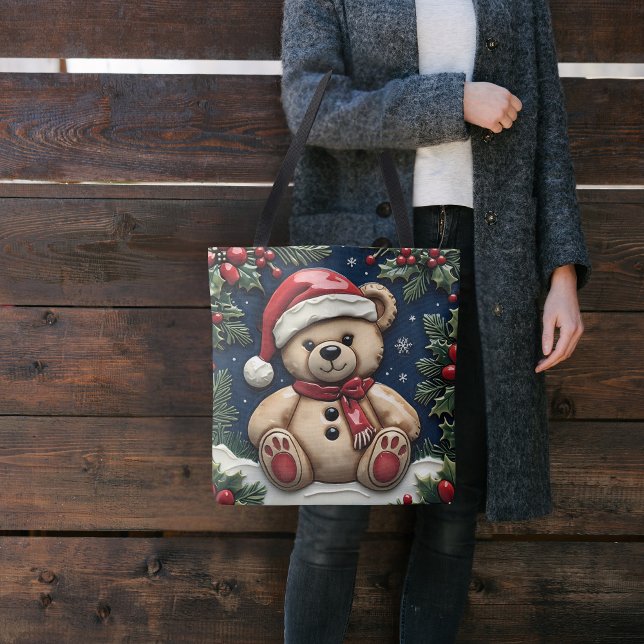 Bolsa Tote Urso de Natal com Neve (Criador carregado)