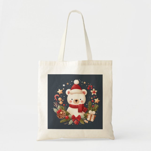 Bolsa Tote Urso de Natal/Inverno em coroa (Frente)