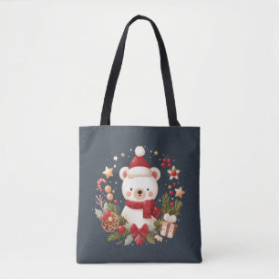Bolsa Tote Urso de Natal/Inverno em coroa