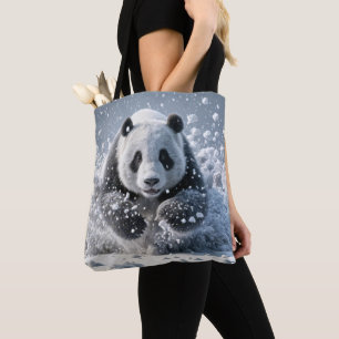 Bolsa Tote Urso De Panda Correndo Na Neve