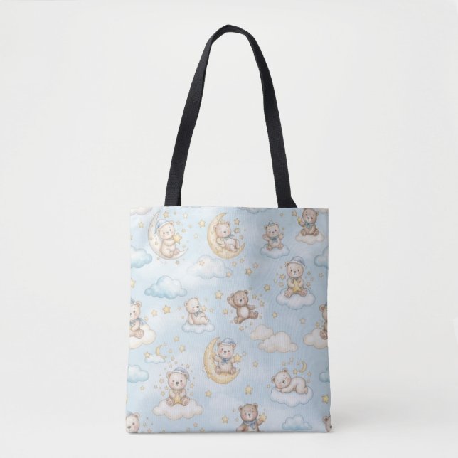 Bolsa Tote Urso de pelúcia dormindo fofo lua e estrelas Berçá (Frente)