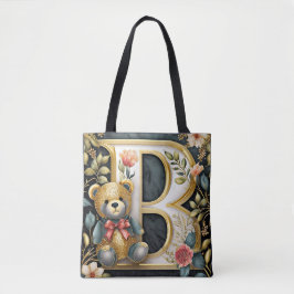 Bolsa Tote Urso de pelúcia floral letra B bebê
