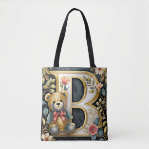 Bolsa Tote Urso de pelúcia floral letra B bebê