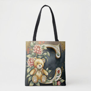 Bolsa Tote Urso de pelúcia floral letra C
