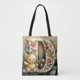 Bolsa Tote Urso de pelúcia floral letra D