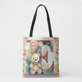 Bolsa Tote Urso de pelúcia floral letra E