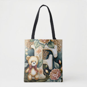 Bolsa Tote Urso de pelúcia floral letra F