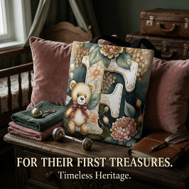 Bolsa Tote Urso de pelúcia floral letra F