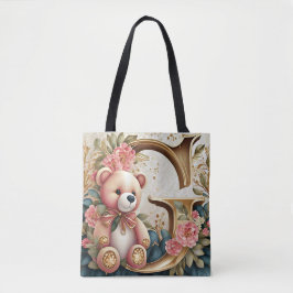 Bolsa Tote Urso de pelúcia floral letra G