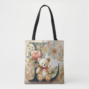 Bolsa Tote Urso de pelúcia floral letra L