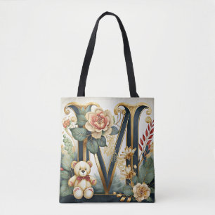 Bolsa Tote Urso de pelúcia floral letra M