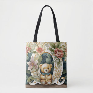Bolsa Tote Urso de pelúcia FLoral letra O