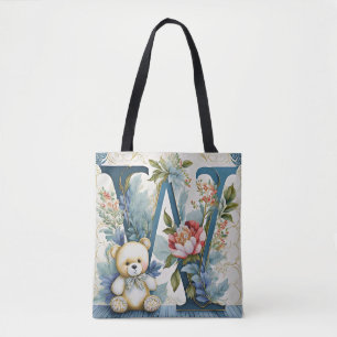 Bolsa Tote Urso de pelúcia floral letra W