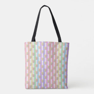 Bolsa Tote Urso de pelúcia pastel arco-íris fofo e listras