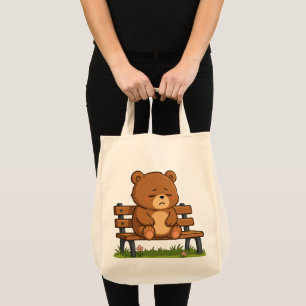 Bolsa Tote Urso de Pelúcia Triste e Fofo no Banco – Cartoon E