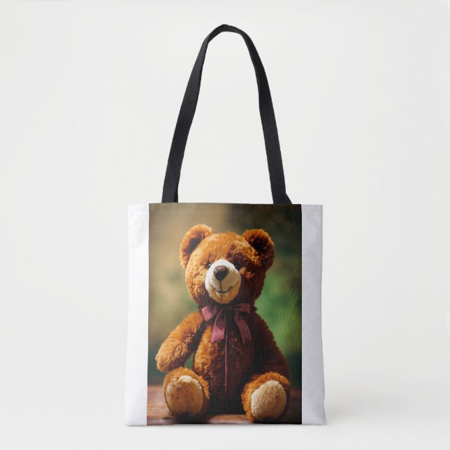 Bolsa Tote Urso de Teddy Castanho Adorável com Arco (Frente)