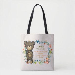 Bolsa Tote Urso de Teddy com Designs Florais Nascimento