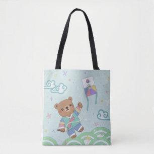 Bolsa Tote Urso de Teddy em Hanbok: Voando de Kite