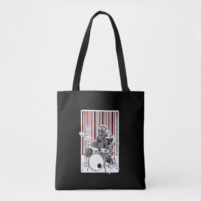 Bolsa Tote Urso Drummer Engraçado Tocando Drum Punk Rock Drum (Frente)