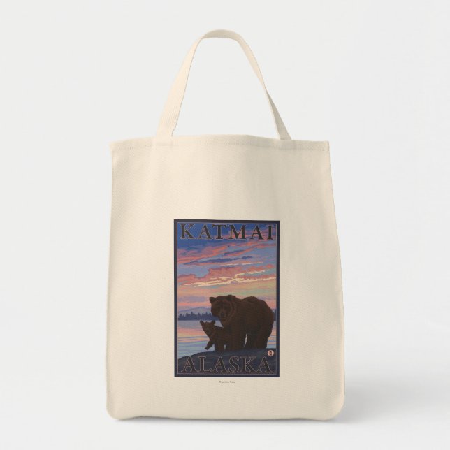 Bolsa Tote Urso e Cub - Katmai, Alaska (Frente)
