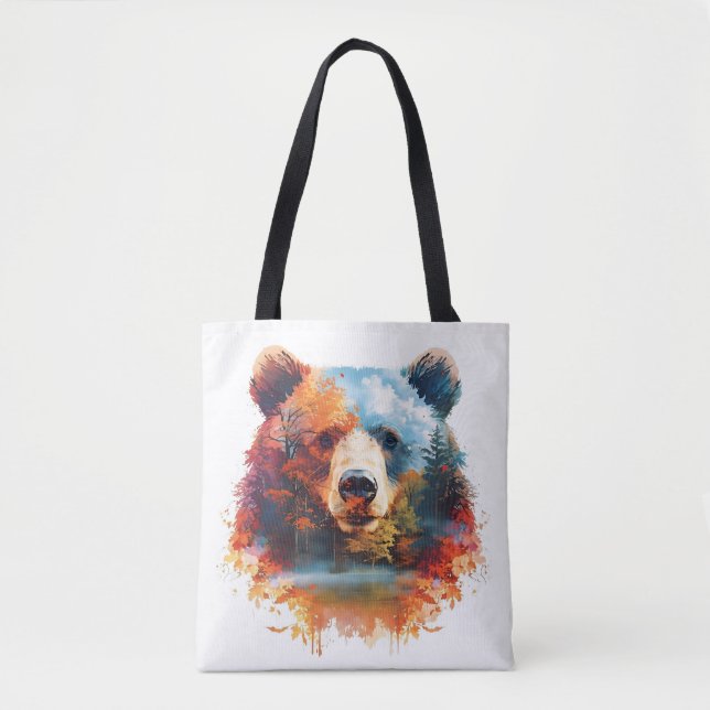 Bolsa Tote Urso em Floresta de outono (Frente)
