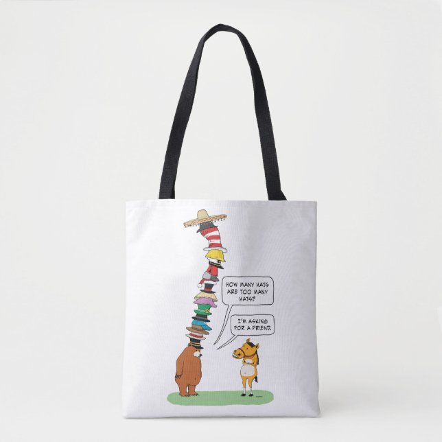Bolsa Tote Urso engraçado que veste muitos chapéus (Frente)