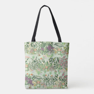 Bolsa Tote Urso Fofa da Selva e Padrão Tropical Sem Costura