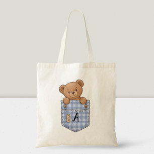 Bolsa Tote Urso Fofo Espiando do Bolso com Inicial