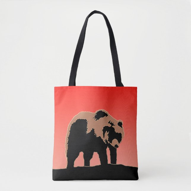 Bolsa Tote Urso Grizzly no Sunset - Arte original sobre a vid (Frente)