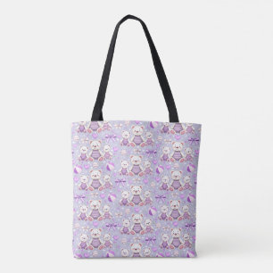 Bolsa Tote Urso Listrado Roxo Fofo e Brinquedos Sem Costura