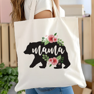 Bolsa Tote Urso Mãe Elegante Rústico Floral Flores Mamãe