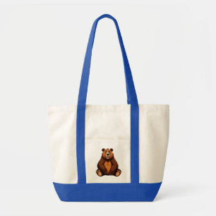 Bolsa Tote Urso Marrom de Desenho Animado Feliz Sentado Sorri