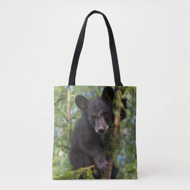 Bolsa Tote Urso Negro Brincando em Árvores (Frente)