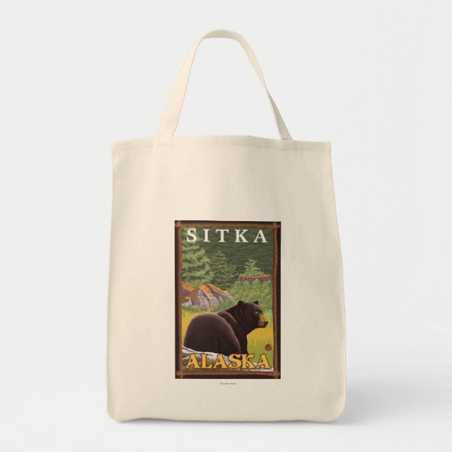 Bolsa Tote Urso Negro em Floresta - Sitka, Alasca (Frente)