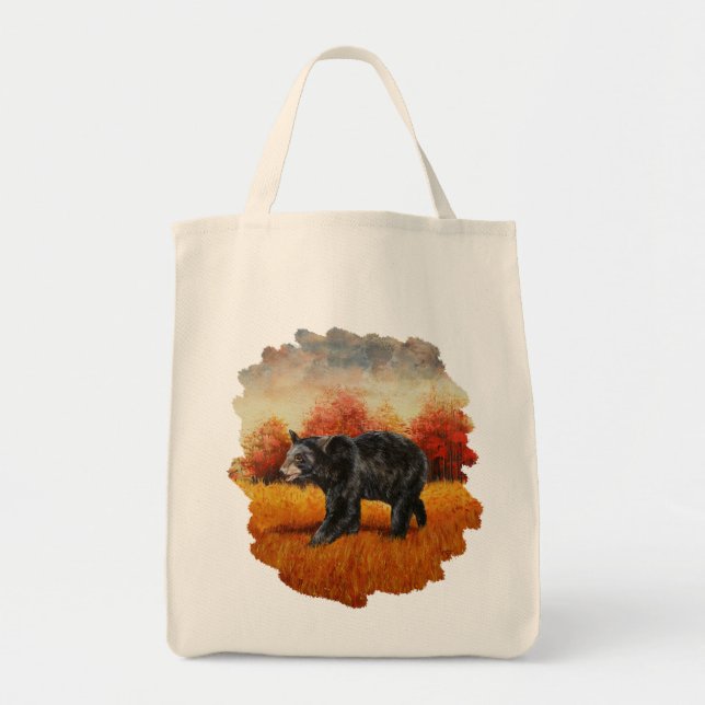 Bolsa Tote Urso Negro na Floresta do outono (Frente)