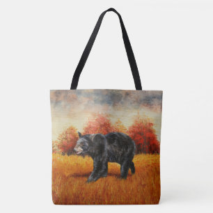 Bolsa Tote Urso Negro na Floresta do outono