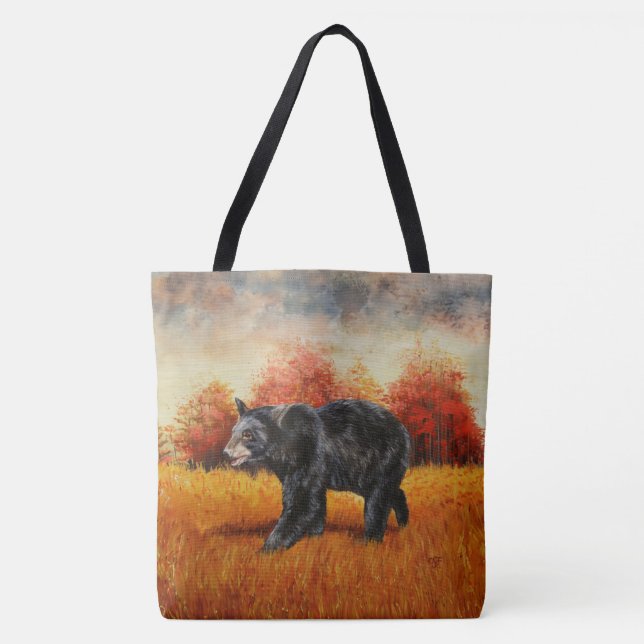 Bolsa Tote Urso Negro na Floresta do outono (Frente)