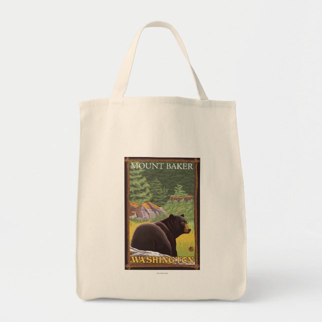 Bolsa Tote Urso Negro na Floresta - Monte Baker, Washington (Frente)