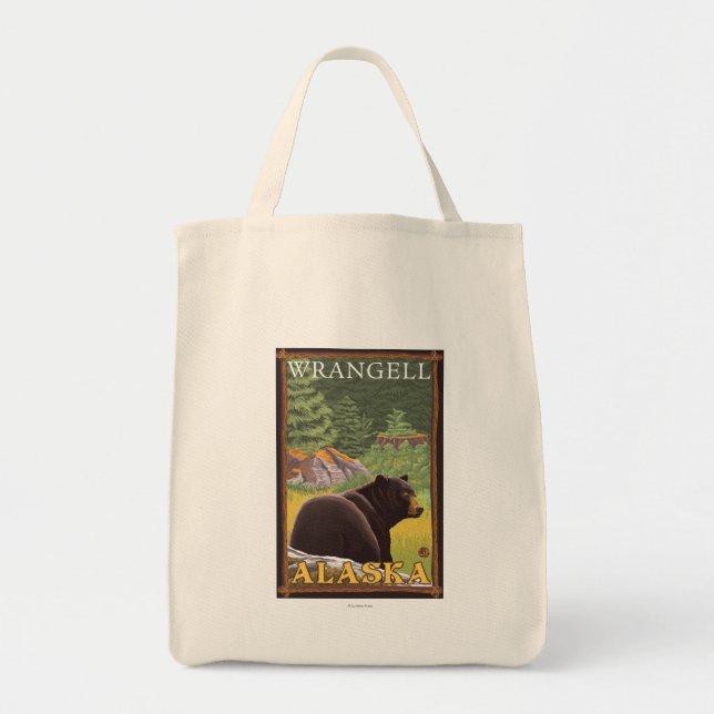 Bolsa Tote Urso Negro na Floresta - Wrangell, Alaska (Frente)