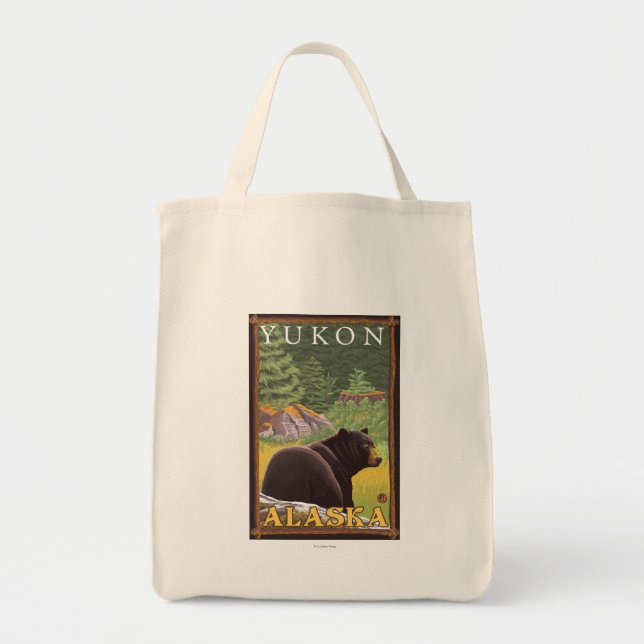 Bolsa Tote Urso Negro na Floresta - Yukon, Alasca (Frente)