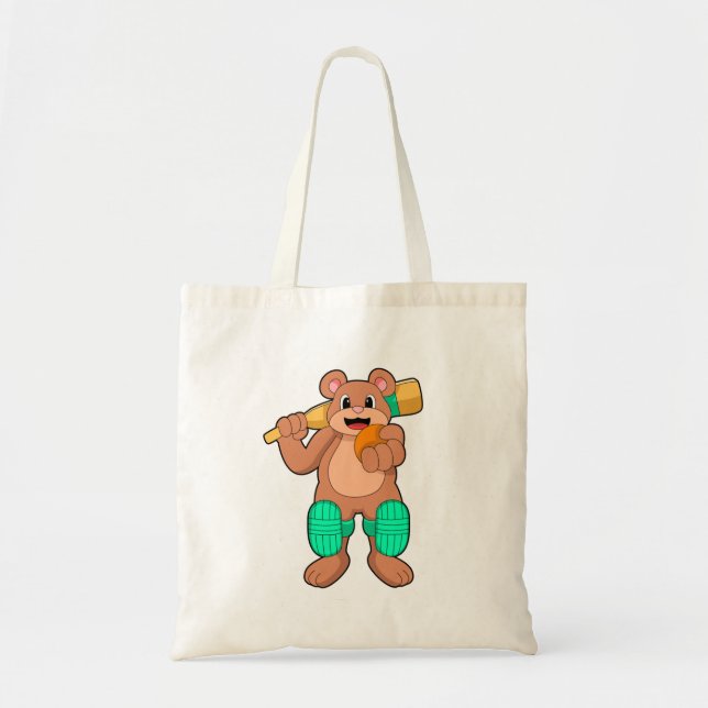 Bolsa Tote Urso no Cricket com bastão de Cricket (Frente)