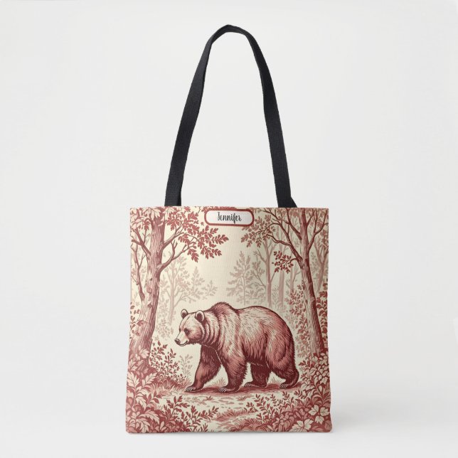 Bolsa Tote Urso no Toile Florestal (Frente)