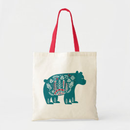 Bolsa Tote Urso Nórdico Feriado Feriado de Vintagem Azul Esca