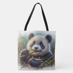 Bolsa Tote Urso Panda Adorável Comendo Bambu