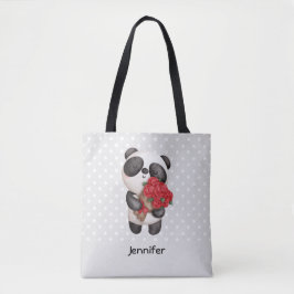 Bolsa Tote Urso Panda Bonito com Rose Bouquet